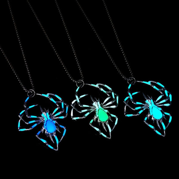 Spiked Glow-in-the-Dark Spider Pendant Necklace  Women’s Biker Jewelry Set