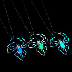 Spiked Glow-in-the-Dark Spider Pendant Necklace  Women’s Biker Jewelry Set