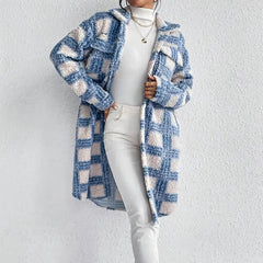 Women’s Heavyweight Throw-On Coat in Stone Plaid