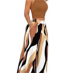 Brown Sunset Curve 2-Piece Plus Size Set Sleeveless Top & Wide Leg Pants