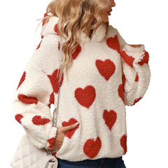 Women’s Oversized Love Heart Pullover  Wool & Hooded Plush Sweatshirt