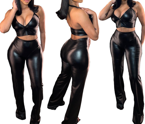 Elegant Chroma Women's Stretch Leather Slim Fit Set     