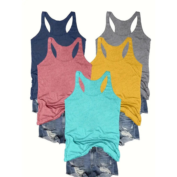 5-Pack Racerback Tank Tops for Women – Sleeveless Crew Neck Multipack Bundle, Assorted Colors