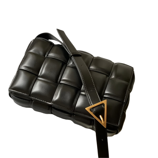 Black Women's Cloud Cassette Padded Style Leather Messenger Bag