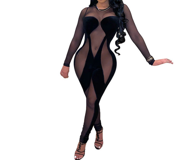 Sizzling Summer Style: Velvet Mesh Allure Jumpsuit for Miami Nightclubs