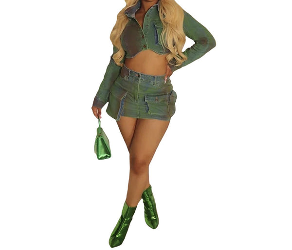 Denim Mini Skirt Set