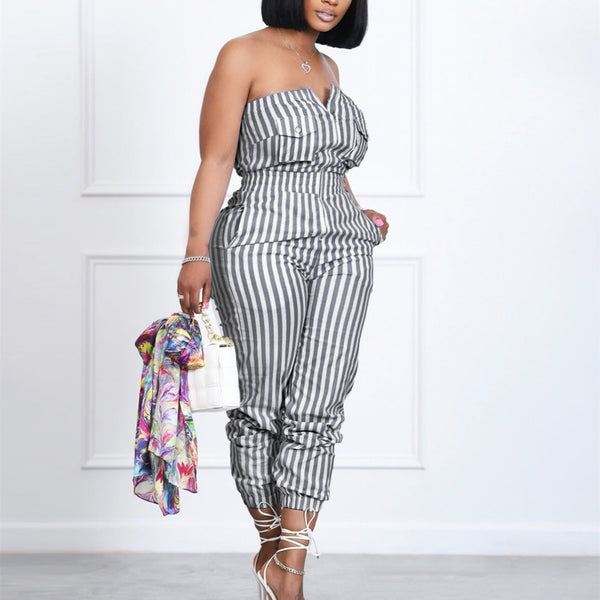 Mother's Day Chic Stripes: Women's Stripe Fusion Fashionista Jumpsuit