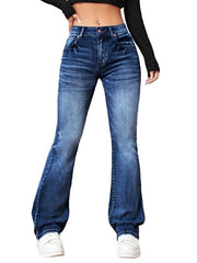 Dark Blue Plus Size Women’s High-Rise Bootcut Denim Jeans