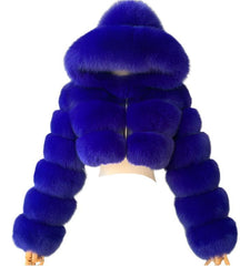 Blue  Women's New Generation Cropped Faux Fur Bomber Jacket - Trendy Winter Coat for Women, Warm & Stylish