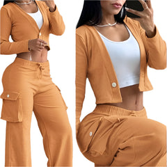 Plus Size Women’s Travel Cargo Pant Set Lightweight 2-Piece Airport Outfit with Pockets