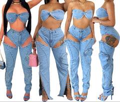 Women’s Texas Rodeo Denim 2-Piece Set Medium Wash Jeans Outfit