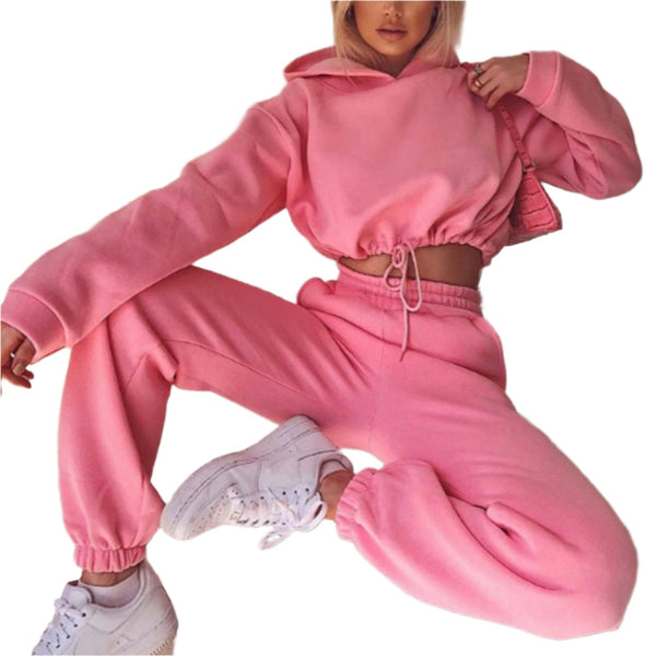 Women's 2-Piece Hooded Tracksuit – Sexy Long Sleeve Casual Fitness Set