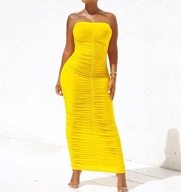 Women's Vacation Yellow Maxi Flex Perfection Summer Spring Break Tube Dress