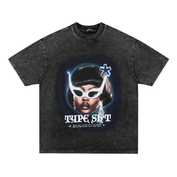 Gray  Washed Vintage Graphic T-Shirt - Short Sleeve Retro Style for 