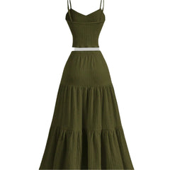 Casual Ruched Ribbed Two-Piece Midi Dress Solid Color Bodycon Set