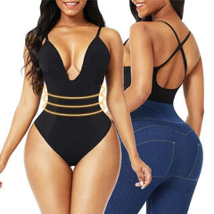 Women’s Plus Size U-Plunge Backless Shapewear Bodysuit – Built-In Bra & Tummy Control Thong