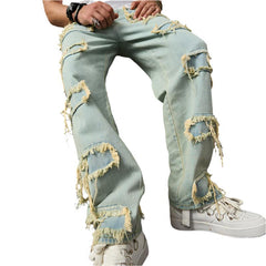 Retro Wide Leg Distressed Jeans for Men