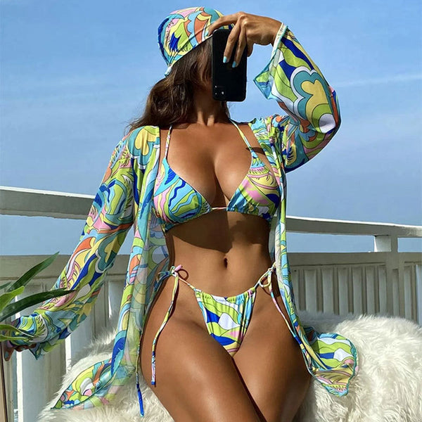 Stylish Bikini Cover Up Set: Four-Piece Suit for Beach Glam