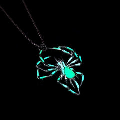 Spiked Glow-in-the-Dark Spider Pendant Necklace  Women’s Biker Jewelry Set