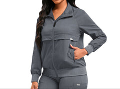 Gray Comfort Fit Women's Medical Jacket Long Sleeve Dentist Scrub Coat