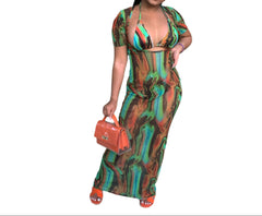 Sheer Floral Mesh Bikini Cover Up Maxi Dress  Beach Swimsuit Dress