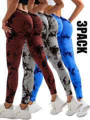 3-Pack Tie Dye Seamless Scrunch Butt Leggings for Women High Waisted Workout, Yoga, and Gym Pants