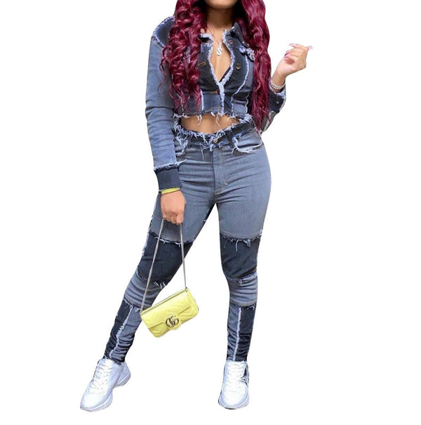 Step Back in Time: Retro Stitching Denim Pant Set Available!