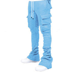 Light Blue Winter Essentials Men's Casual Fleece Lined Cargo Pants with Utility Pockets