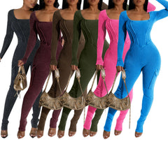 Women's  Fashion Casual Solid Color Pocket Tight Jumpsuit