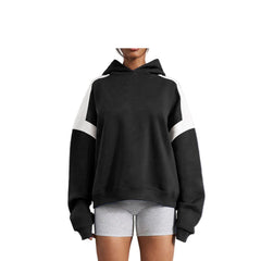 Women's Black Plus Size Lounge Hoodie – Oversized Fit with Contrast Stripes
