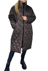Brown Women's Diamond Quilted Puffer Coat Packable Long Jacket