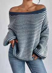 Women’s Off-Shoulder Fold over Contrast Sweater Trendy Knit Top