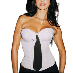 Women's Strapless Corset Bandeau Top  Solid Color Tube Top with Tie Front Design