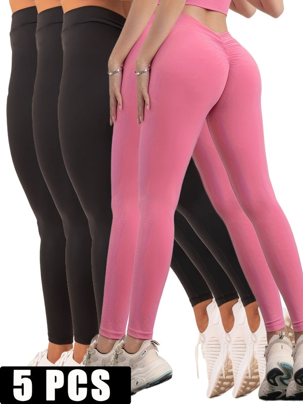 5-Pack Women's Seamless Scrunch Butt Leggings  High Waisted Tummy Control Workout Yoga Pants