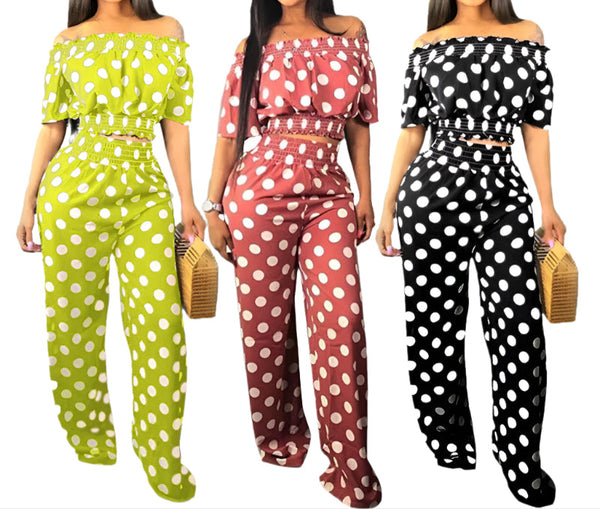 Mother's Day Elegant & Casual Polka Dot Wide-Leg Pants Outfit Set