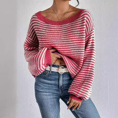 Plus Size Plus Size Women’s Off-Shoulder Fold over Contrast Sweater Trendy Knit Top 