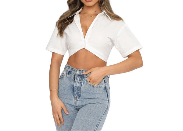 White Breezy Chic Women's Summer Solid Color Lightweight Halfway Crop Tops