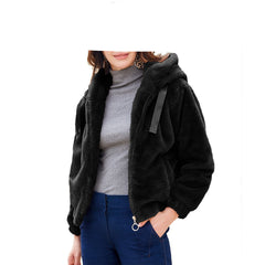 Plus Size Black Women's Plus Size & Petite Hooded Fleece Coat - Berber & Curly Borg Shortline Jacket