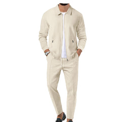 Men's Slim Fit Tracksuit Soft Cotton Blend Zip Jacket & Sweatpants Set