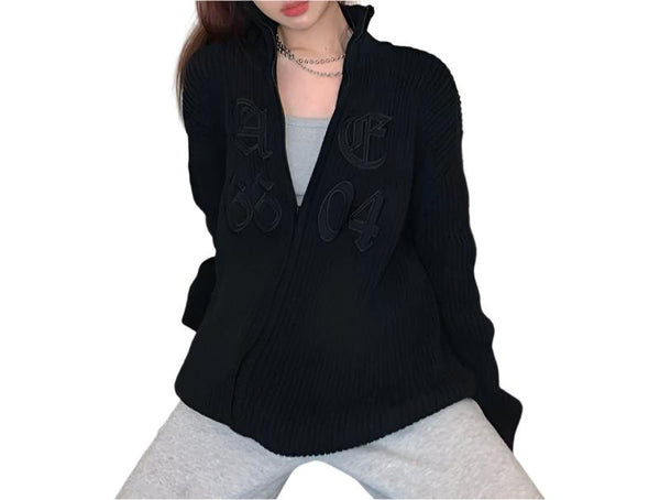 Trendy High Neck Zip-Up Cable Knit Stylish Warm & Cozy Cardigan