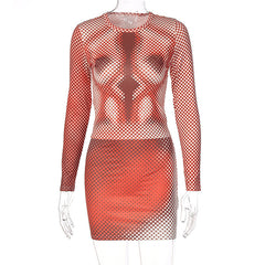 Women's Fashion Print Round Neck Long-sleeved Dress