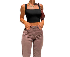 4-Pack Women’s Square Neck Sports Bra Longline Tank Tops with Built-In Bra for Yoga, Workout & Everyday Wear