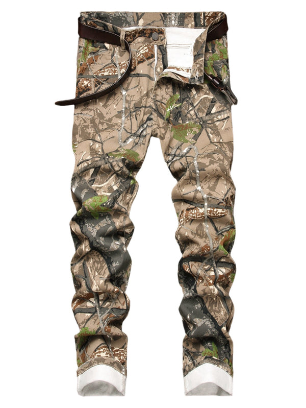 Forest Hunter Camo Flare Jeans Men's Stacked Camouflage Denim