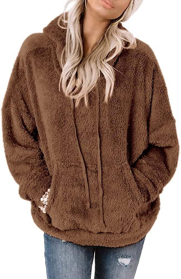 Brown Plus Size Women’s Boxy Oversized  Hooded Cardigan  Cropped Button Front Jacket with Pockets