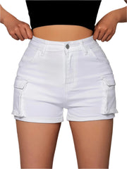 Plus Sie White Women’s Super High-Waisted Denim Shorts Lightweight Relaxed Fit Mid-Thigh Jean Shorts
