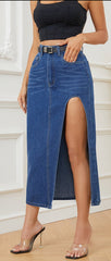 Women's Fashion Irregular Hollow-out Denim Long Skirt