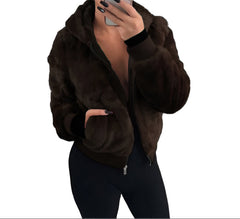 Cozy Women's Hooded Faux Fur Rabbit Plush Jacket