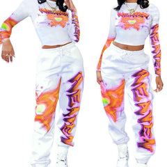 Vivid Style Women's Graphic Print Two-Piece Set Trendy & Casual Look