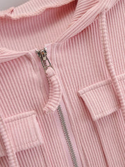 Women's Knitted Hooded Two-Piece Set Stretchy Zipper Top & Matching Bottoms