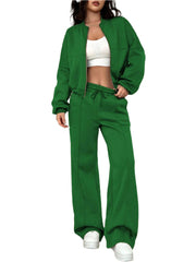 Green Women's Wide-Leg Sweatpants Two-Piece Set Comfortable & Stylish Lounge Wear